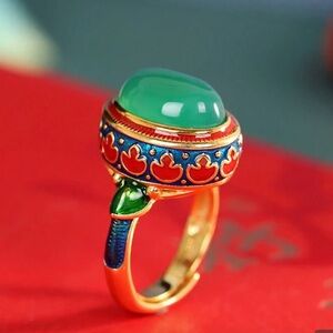 Imperial Green Enamel Cabochon Ring